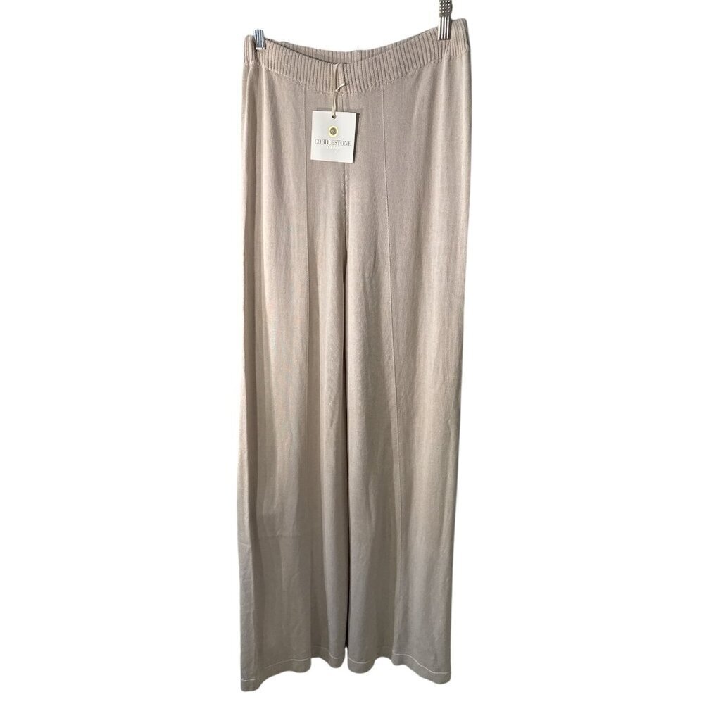 Cobblestone Living Cream Wide-Leg Knit Pants L/XL Made In Italy, NWT